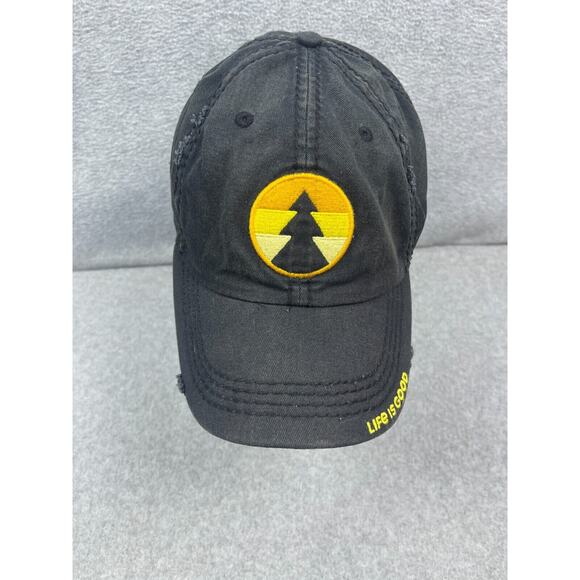 Life Is Good Hat Embroidered Distressed Ball Cap Faded Black‎ Adjustable Cotton - Picture 1 of 8